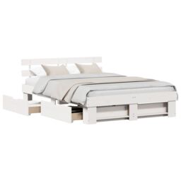 Berkfield Home with Drawer with Headboard with Storage White 160 x 200 cm Solid pine wood - thumbnail 3