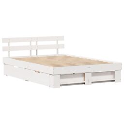 Berkfield Home with Drawer with Headboard with Storage White 160 x 200 cm Solid pine wood - thumbnail 2
