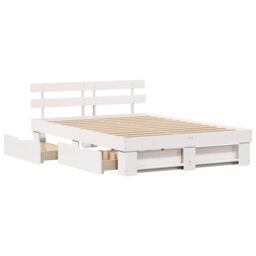Berkfield Home with Drawer with Headboard with Storage White 160 x 200 cm Solid pine wood - thumbnail 6
