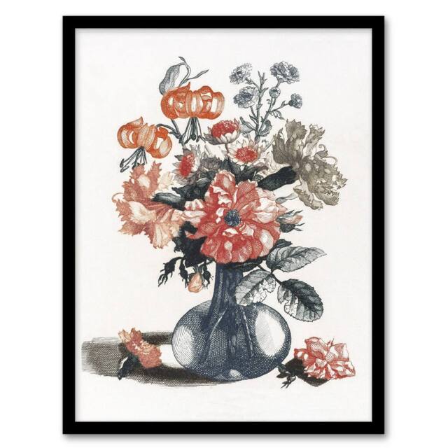Artery8 Flower Bouquet in a Vase Still Life Teyler Framed Wall Art Print in White - Size: A4 - image 1
