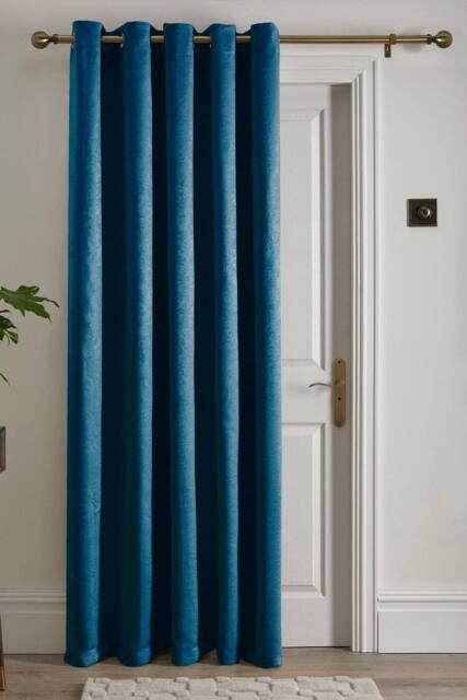 Fusion 'Strata' Dim out woven Eyelet Single Panel Door Curtain in Teal - Size: 168 cm width x 214 cm drop - image 1