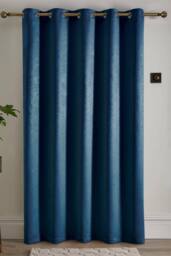 Fusion 'Strata' Dim out woven Eyelet Single Panel Door Curtain in Teal - Size: 168 cm width x 214 cm drop - thumbnail 2