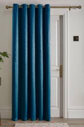 Fusion 'Strata' Dim out woven Eyelet Single Panel Door Curtain in Teal - Size: 168 cm width x 214 cm drop