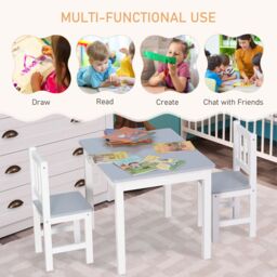 HOMCOM Kids Table & Chair Set 3 Pieces Toddler Study Desk for Writing Drawing Grey - thumbnail 4