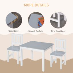 HOMCOM Kids Table & Chair Set 3 Pieces Toddler Study Desk for Writing Drawing Grey - thumbnail 5