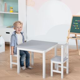 HOMCOM Kids Table & Chair Set 3 Pieces Toddler Study Desk for Writing Drawing Grey