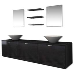 Berkfield Home Ten Piece Bathroom Furniture Set with Basin with Tap Black - thumbnail 3