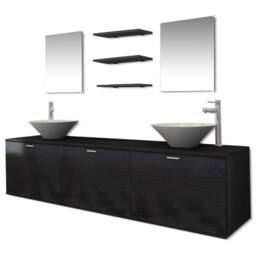 Berkfield Home Ten Piece Bathroom Furniture Set with Basin with Tap Black - thumbnail 2