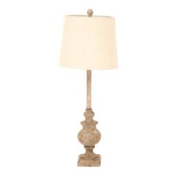 Wyld Haus Thornvale Candlestick Wooden Table Lamp Resin Base with Linen Shade in Brown - thumbnail 2