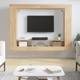Berkfield Home TV Cabinet Sonoma Oak 152x22x113 cm Engineered Wood in Brown - Size: 152 x 22 x 113 cm - thumbnail 1