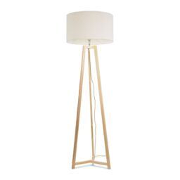 ValueLights Lottie Natural Wood Tripod Floor Lamp with Boucle Drum Shade & LED Bulb in Cream - thumbnail 2