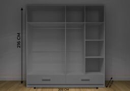 OLYMPIA FURNITURE Florence 205cm High Gloss Mirror Door Wardrobe With Hanging Rails, Shelves & Free LED Light in Grey - thumbnail 2