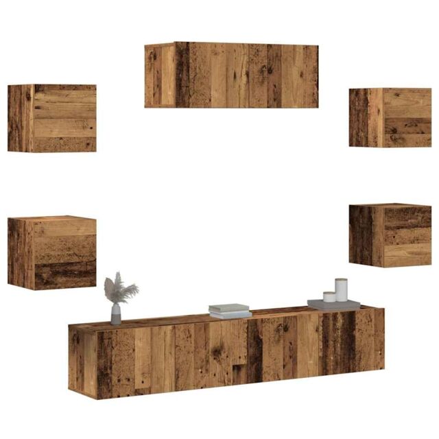 Berkfield Home 5 Piece TV Cabinet Set Wall-mounted Old Wood in Brown - image 1