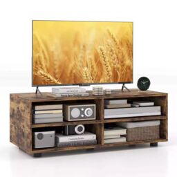 Costway TV Stand for TVs up to 40 Inches Wooden Media Console Table Entertainment Center in Brown