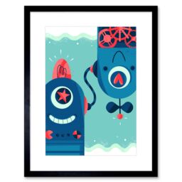 "Artery8 Wall Art Print Robot Friends Art Framed 9x7 inch in Black - Size: W7"" x H9""" - thumbnail 1