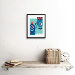 "Artery8 Wall Art Print Robot Friends Art Framed 9x7 inch in Black - Size: W7"" x H9""" - thumbnail 2
