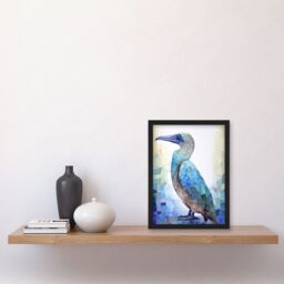 Artery8 Blue Footed Booby Bird Watercolour Painting Collage Artwork Framed Wall Art Print A4 in Black - thumbnail 2