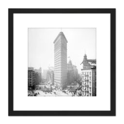 Artery8 New York Flat Iron Building Vintage Photo 8X8 Inch Square Wooden Framed Wall Art Print Picture with Mount in Black - thumbnail 1