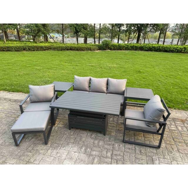 Fimous Aluminum 7-Piece 6-Seater Sofa Set with Lifting Table, 2 Chairs in Dark Grey - image 1