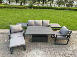 Fimous Aluminum 7-Piece 6-Seater Sofa Set with Lifting Table, 2 Chairs in Dark Grey - thumbnail 2