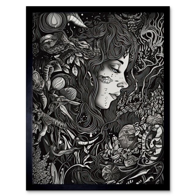 "Artery8 Wall Art Print Nature Goddess Black & White Modern Art Framed - Size: W12"" x H16""" - image 1