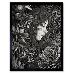 "Artery8 Wall Art Print Nature Goddess Black & White Modern Art Framed - Size: W12"" x H16""" - thumbnail 1