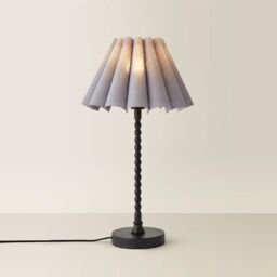 ValueLights Maeve Scallop Pleated Tapered Shade Matte Black Bobbin Table Lamp with LED Bulb in Grey - thumbnail 6