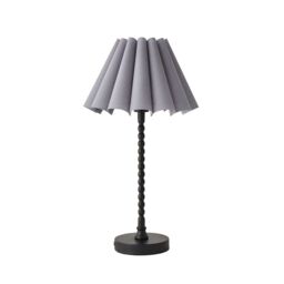 ValueLights Maeve Scallop Pleated Tapered Shade Matte Black Bobbin Table Lamp with LED Bulb in Grey - thumbnail 2