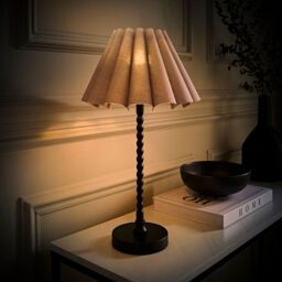 ValueLights Maeve Scallop Pleated Tapered Shade Matte Black Bobbin Table Lamp with LED Bulb in Grey - thumbnail 3