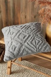 Fusion 'Geo Fleece' Fleece & Sherpa Filled Cushion in Grey - Size: 43 cm x 43 cm - thumbnail 1