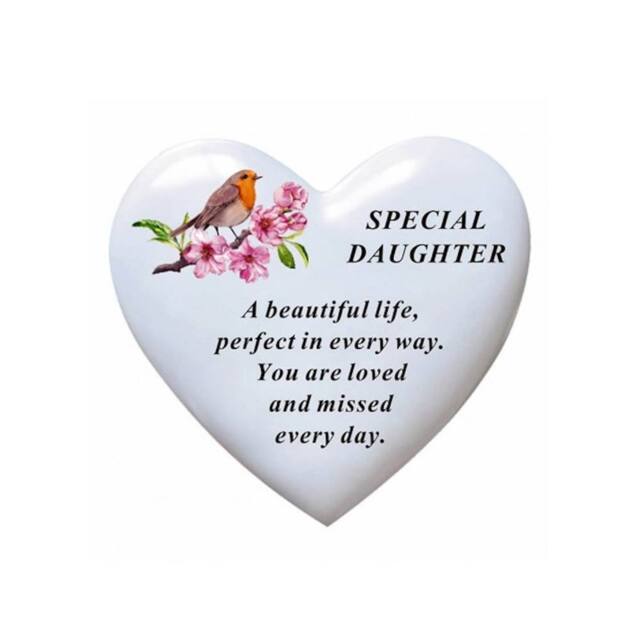 David Fischhoff White Graveside Memorial Heart Robin Ornament Plaque Daughter - image 1