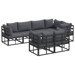 Berkfield Home Garden Sofa Set with Cushion with Pillow 7 pcs Black Aluminium - thumbnail 2