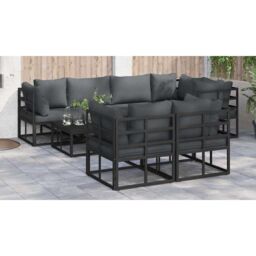 Berkfield Home Garden Sofa Set with Cushion with Pillow 7 pcs Black Aluminium - thumbnail 5