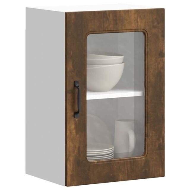Berkfield Home Kitchen Wall Cabinet with Glass Door Kalmar Smoked Oak Engineered Wood in Brown - image 1