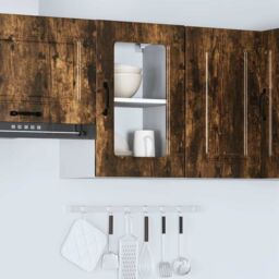 Berkfield Home Kitchen Wall Cabinet with Glass Door Kalmar Smoked Oak Engineered Wood in Brown - thumbnail 4
