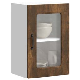 Berkfield Home Kitchen Wall Cabinet with Glass Door Kalmar Smoked Oak Engineered Wood in Brown - thumbnail 1