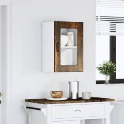 Berkfield Home Kitchen Wall Cabinet with Glass Door Kalmar Smoked Oak Engineered Wood in Brown - thumbnail 3