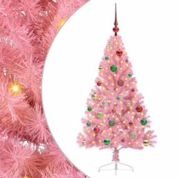 Berkfield Home Beautiful Artificial Pre-lit Christmas Tree with 150 LEDs Pink 15 - thumbnail 3