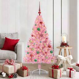 Berkfield Home Beautiful Artificial Pre-lit Christmas Tree with 150 LEDs Pink 15 - thumbnail 2