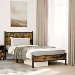 Berkfield Home Metal Bed Frame without Mattress Smoked Oak 100x190 cm in Brown - thumbnail 1