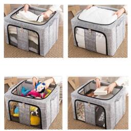 VOGREX 3X 66L Thick Fabric Folding Storage Box Steel Frame Wardrobe Organizer in Grey - thumbnail 4