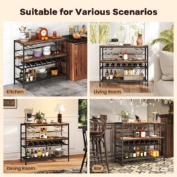 Gymax Industrial Wine Rack Freestanding Wine Bar Table With 4 Glass Holders in Brown - thumbnail 2