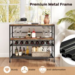 Gymax Industrial Wine Rack Freestanding Wine Bar Table With 4 Glass Holders in Brown - thumbnail 5