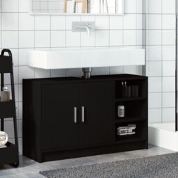 Berkfield Home Sink Cabinet Black 90x29x55 cm Engineered Wood - Size: 90 x 29 x 55 cm - thumbnail 3