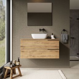 Banyetti Celtic 1000mm Wall Hung Bathroom Vanity Unit with Matching Worktop - Ostippo Oak in Light Oak - thumbnail 4
