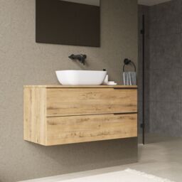 Banyetti Celtic 1000mm Wall Hung Bathroom Vanity Unit with Matching Worktop - Ostippo Oak in Light Oak - thumbnail 6