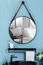 Living and Home 60x60cm Retro Round Wall Mirror in Black - Size: 60x60 cm