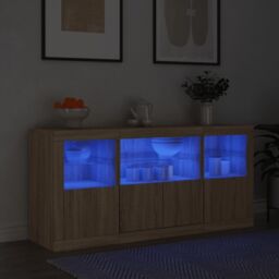 Berkfield Home Sideboard with LED Lights Sonoma Oak 142.5x37x67 cm in Brown - thumbnail 1