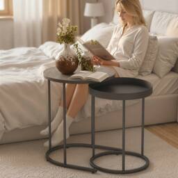 STILVORA Nesting Side Tables Set of 2 with Metal Frame Grey