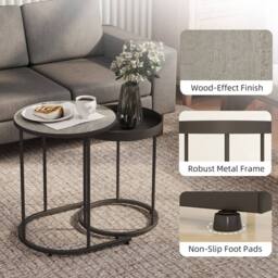 STILVORA Nesting Side Tables Set of 2 with Metal Frame Grey - thumbnail 4
